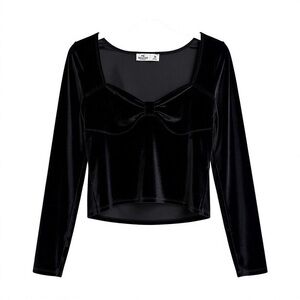 Hollister Black Velvet Babydoll Top Size M Holiday Glam Chic Cocktail Party NYE